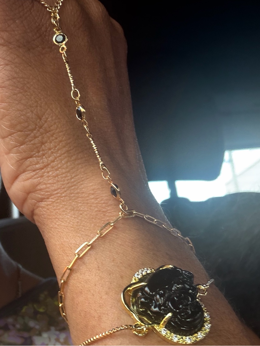 Gold-Tone Black Buddha Bracelet - Elegant Women's Jewelry